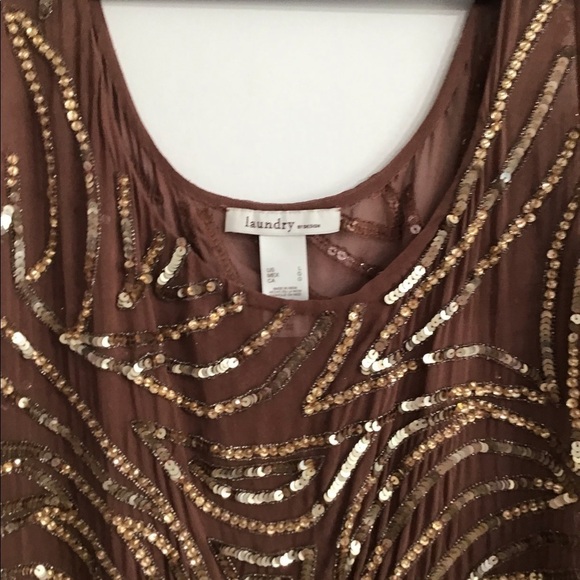 Laundry by the same size L sleeveless tunic beaded shimmer brown sheer top Sz L - Picture 2 of 3